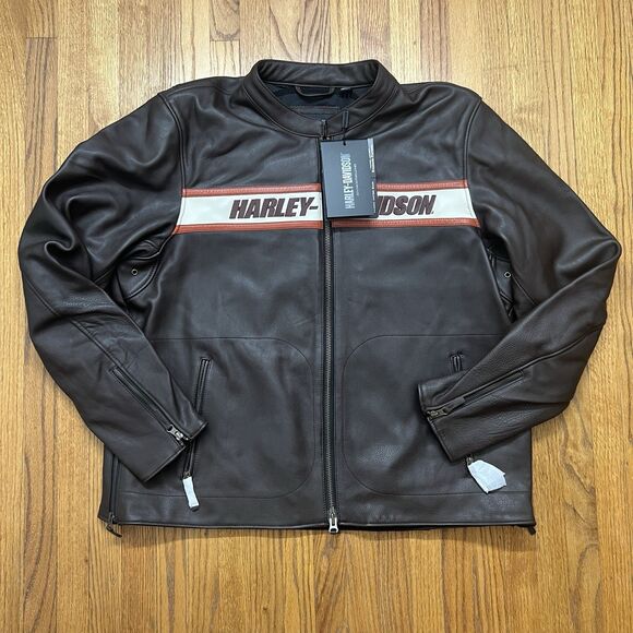 Harley Davidson Men's 2XL Victory Lane II Real Cowhide Leather Jacket Brown - Picture 1 of 9